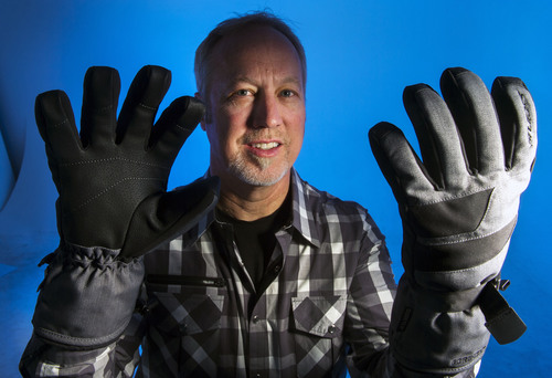 Steve Griffin  |  The Salt Lake Tribune

Seirus  founder Joe Edwards wears a pair of HeatWave Shred gloves in the Salt Lake Tribune studio Salt Lake City Monday, February 3, 2014. Seirus produces gloves and other outdoor gear.