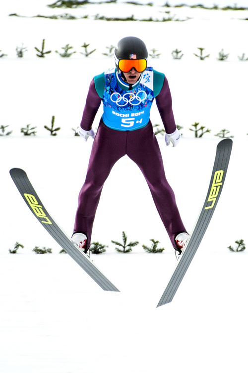 KRASNAYA POLYANA, RUSSIA  - JANUARY 20:
America's Bryan Fletcher competes in the Nordic Combined Team Gundersen LH during the 2014 Sochi Olympics Thursday February 20, 2014. Fletcher jumped 115 meters. 
(Photo by Chris Detrick/The Salt Lake Tribune)