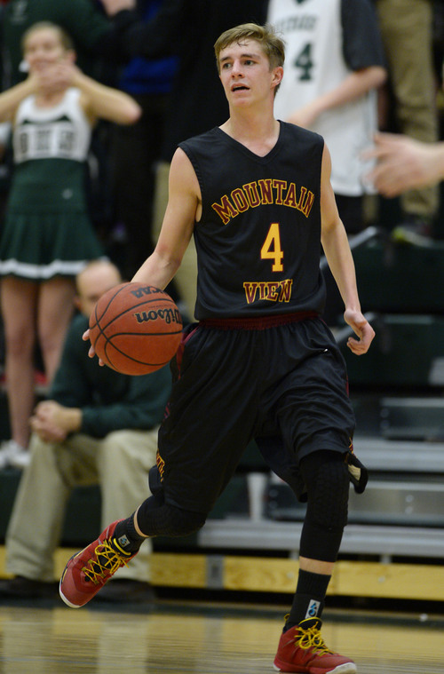 Steve Griffin  |  The Salt Lake Tribune


 Mountain View guard Wyatt Allred drives up court during game between Olympus and Mountain View at Olympus High School in Salt Lake City, Utah Tuesday, February 18, 2014.