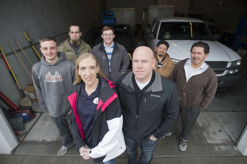 Steve Griffin   |  The Salt Lake Tribune
Michelle and Shane Woodworth, owners of Crime Scene Cleaners Inc., with employees Braxton Grieve, Chris Charles, Mitch Fisco, Carlos Figaroa and Louis Rowdas at their Salt Lake City office.