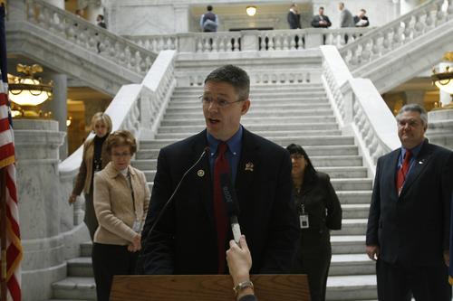 Salt Lake City , UT --2/6/08--
Rep. Tim Cosgrove speaks during  a press conference for HB 118, which would provide men or women who served in the armed forces of the USA during the period of WWII, the Korean War or the Vietnam war with a high school diploma. 

--------
 

Photo by Chris Detrick/The Salt Lake Tribune
frame #_2CD6430