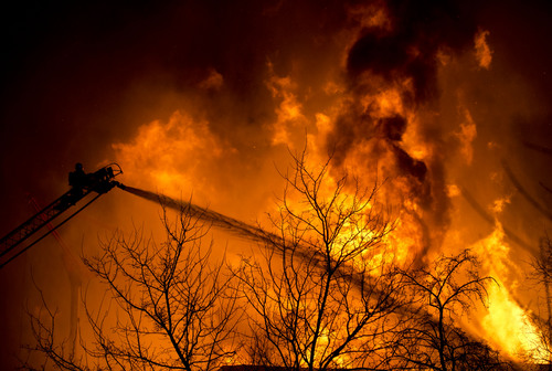 Lennie Mahler  |  The Salt Lake Tribune
Firefighters battle a four-alarm fire near downtown Salt Lake City, Sunday, Feb. 9, 2014.