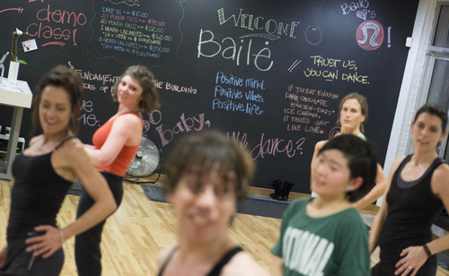 Keith Johnson | The Salt Lake Tribune

Enrique Corte leads a dance cardio workout class--a Latin-themed dance class--at Baile Dance Fitness Studio in Salt Lake City, February 13, 2014. Baile offers fitness classes with themes such as hip-hop, ballet, Latin, African, as well as more traditional classes.
