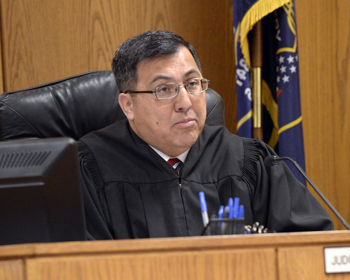 Al Hartmann  |  The Salt Lake Tribune 
Judge Darold McDade presides over the initial appearance of 17-year-old Meagan Grunwald in Provo, Utah, on Monday, February 24, 2014. Grunwald has been charged as an adult in the shootings of two Utah deputies.