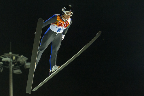 KRASNAYA POLYANA, RUSSIA  - JANUARY 11:
Park City's Lindsey Van competes in the women's ski jumping competition at the Gorki Ski Jumping Center during the 2014 Sochi Olympic Games Tuesday February 11, 2014. Van finished in 15th place with a score of 227.2. 
(Photo by Chris Detrick/The Salt Lake Tribune)
