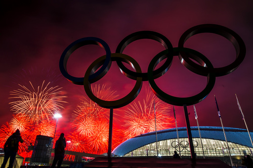 SOCHI, RUSSIA  - JANUARY 23:
Fireworks explode during the Closing Ceremony of the 2014 Sochi Olympics outside of the Bolshoy Ice Dome Sunday February 23, 2014. 
(Photo by Chris Detrick/The Salt Lake Tribune)