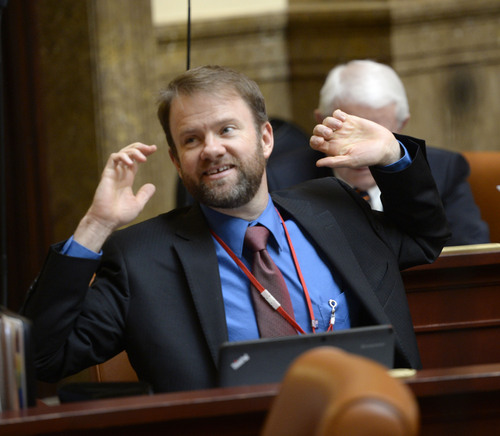 Al Hartmann  |  The Salt Lake Tribune
Rep. Johnny Anderson, R- Taylorsville takes a stretch during debate in the Utah House of Representatives Thursday February 20.