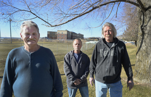 Steve Griffin  |  The Salt Lake Tribune


Valor House tenants Peter Harkins, Thomas Malone and David Eldridge stand in Sunnyside Park with the Valor House in the background in Salt Lake City, Utah Tuesday, February 25, 2014. The Housing Authority of Salt Lake City this winter fired the Valor House manager and assistant manager, and the veterans who live there are angry. Valor House, on the VA campus, is owned and managed by the housing authority for formerly homeless veterans. The former manager's name is Jeanette Hurst and assistant is Adam Hancock.