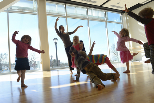 Scott Sommerdorf   |  The Salt Lake Tribune
Dance Specialist Shannon Stead leads children through an exercise at the new $37.5 million Beverley Taylor Sorenson Arts and Education Complex at the University of Utah, Wednesday, Feb. 26, 2014.