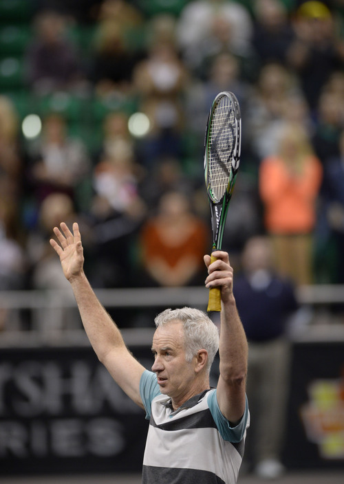 Steve Griffin  |  The Salt Lake Tribune


John McEnroe acknowledges the crowd after defeating Pete Sampras during the Champions Challenge tournament, a 12-city tour, at EnergySolutions Arena Tuesday night. in Salt Lake City, Utah Wednesday, February 26, 2014.