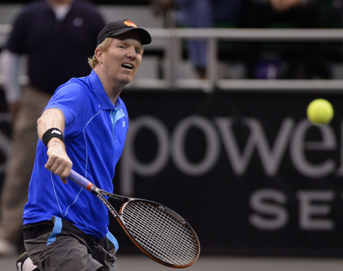 Steve Griffin  |  The Salt Lake Tribune


Jim Courier hits a volley as he plays James Blake in a Champions Challenge tournament, a 12-city tour, at EnergySolutions in Salt Lake City, Utah Tuesday, February 25, 2014.