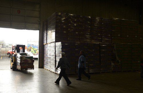 Rick Egan  | The Salt Lake Tribune 

Julio Moreno moves boxes of Girl Scout cookies at the warehouse, Saturday, March 1, 2014.  Girl Scouts sold an astounding 1,556,952 boxes, averaging more than 325 boxes per-girl this year.