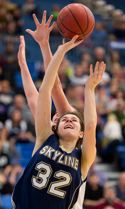 Trent Nelson  |  The Salt Lake Tribune
Skyline's Laurel Tomlinson shoots the ball as Springville faces Skyline High School in the 4A girls high school basketball tournament state championship game in Taylorsville, Saturday, March 1, 2014.