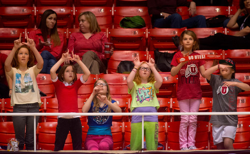 Trent Nelson  |  The Salt Lake Tribune
Young Utah fans look on as the University of Utah hosts UCLA, NCAA women's basketball at the Huntsman Center in Salt Lake City, Sunday, March 2, 2014.