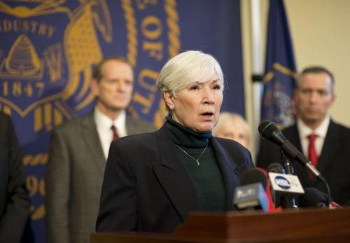 Lennie Mahler  |  The Salt Lake Tribune
Gail Miller speaks to the media in a press conference announcing a deal between Count My Vote and lawmakers at the Capitol on Sunday, March 2, 2014.