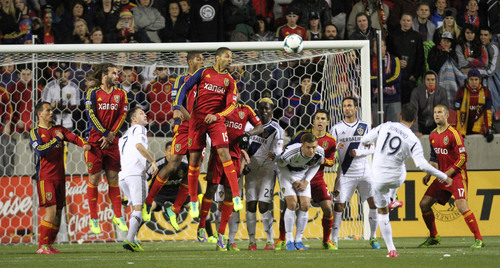 Francisco Kjolseth  |  The Salt Lake Tribune
Los Angeles Galaxy midfielder Juninho (19) shot goes high as RSL takes on the LA Galaxy in the second game of the  Western Conference semifinal at Rio Tinto Stadium in Sandy UT, on Thursday, Nov. 7, 2013.