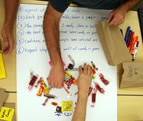 Steve Griffin | The Salt Lake Tribune
Utah high school teachers sort candy according to instructions written by other teachers during a June 2013 workshop at Westminster College in Salt Lake City. The teachers were learning how to teach a new elective course called "Exploring Computer Science."