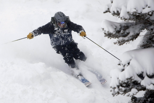 Chris Detrick  |  The Salt Lake Tribune 
A skier enjoys the fresh powder at Alta Thursday December 30, 2010.