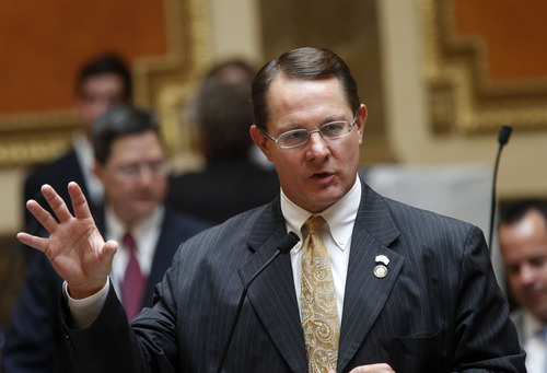 Al Hartmann  |  The Salt Lake Tribune
Rep. Ken Ivory, R-West Jordan, speaks on the floor of the Utah House on Wednesday, July 3, to amend a part of HR 9001, which would create a special committee to explore allegations of misconduct against Attorney General John Swallow.
