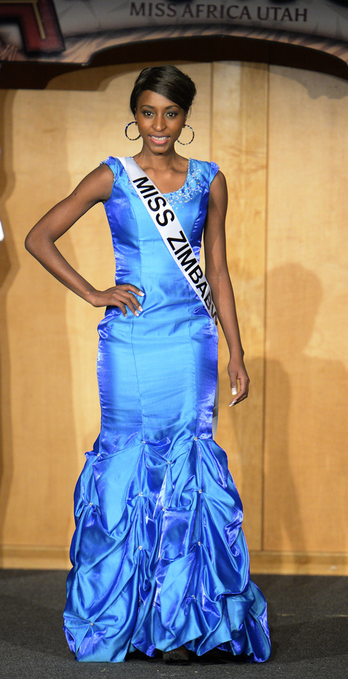 Rick Egan  | The Salt Lake Tribune 

Winnet Murahwa, Miss Zimbabwe, in her evening gown. Murahwa was crowned Miss Africa Utah, Saturday, March 8, 2014.
