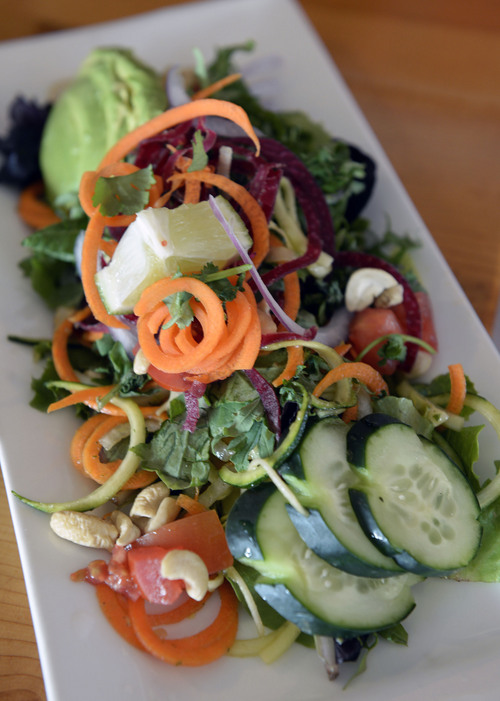 Al Hartmann  |  The Salt Lake Tribune 
Raw Cashew Pad Thai at Sage's Cafe, one of Utah's most popular vegetarian restaurants.  It has reopened at a new location at 234 W. 900 South (formerly the Jade Cafe) in Salt Lake City.
