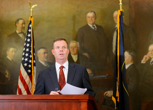 Trent Nelson  |  The Salt Lake Tribune
Utah Attorney General John Swallow announces his resignation, Thursday November 21, 2013 in Salt Lake City.