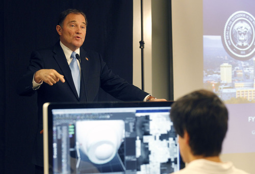 Al Hartmann  |  The Salt Lake Tribune
Gov. Gary Herbert releases his budget recommendations for the coming fiscal year Wednesday as students work away on computers in a 3D animation classroom at Granite Technical Institute (GTI) in Salt Lake City.