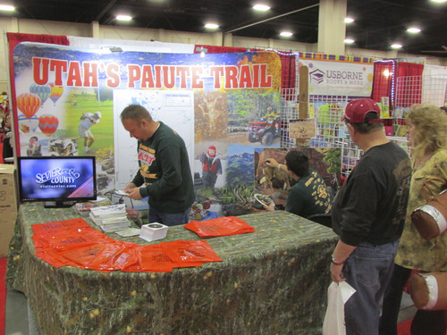 Tom Wharton  |  The Salt Lake Tribune
Kevin Arrington of Richfield promotes the Paiute Trail at the International Sportsmen's Exposition in Sandy.
