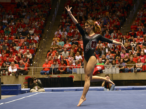 Rick Egan  | The Salt Lake Tribune 

Nansy Damianova received a perfect 10 for her performance on the floor, in gymnastics action, Utah vs. Georgia, Saturday, March 15, 2014.