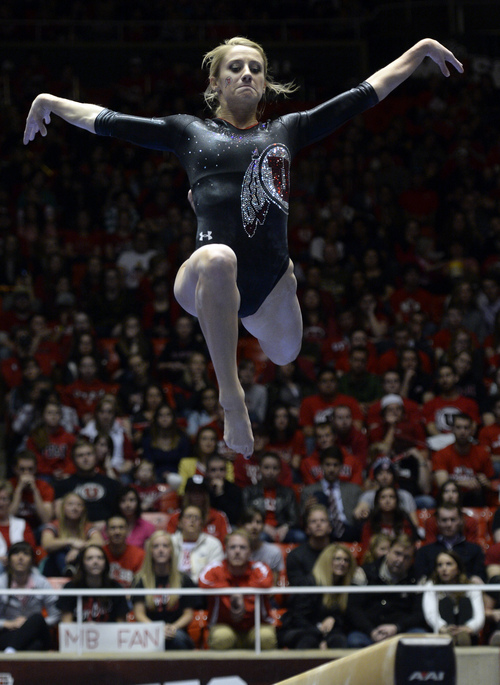 Rick Egan  | The Salt Lake Tribune 

Mary Beth Lofgren  competes on the beam for the Utes, in gymnastics action, Utah vs. Georgia, Saturday, March 15, 2014.