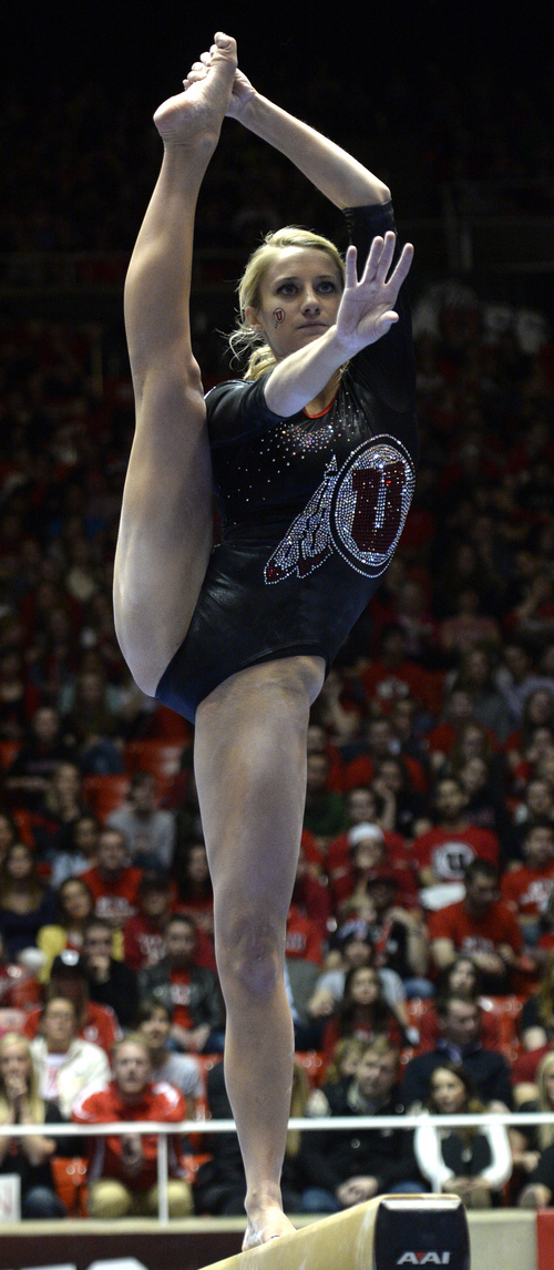 Rick Egan  | The Salt Lake Tribune 

Mary Beth Lofgren competes on the beam for the Utes, in gymnastics action, Utah vs. Georgia, Saturday, March 15, 2014.