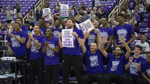 Steve Griffin  |  The Salt Lake Tribune


The Weber State Wildcats men's basketball team leaps from their seats as they celebrate their selection into the 2014 NCAA Basketball Tournament during selection party at the Dee Events Center in Ogden, Utah Sunday, March 16, 2014. Weber State will meet the number one seed Arizona Wildcats.