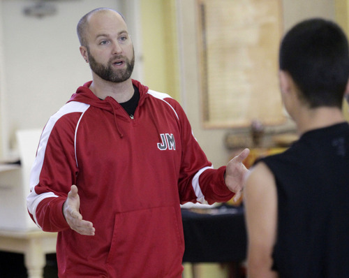 Al Hartmann  |  The Salt Lake Tribune
Judge Memorial Catholic High School dance teacher Nathan Shaw teaches a class for boys. Most of them are school athletes competing in football, basketball and lacrosse. The class requires strength, flexibility, body control and balance.