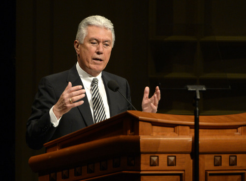 Rick Egan | The Salt Lake Tribune

President Dieter F. Uchtdorf, second counselor in the LDS Church's governing First Presidency, gives the keynote address to the "Church History Symposium." at the LDS Conference Center Theater, Friday, March 7, 2014