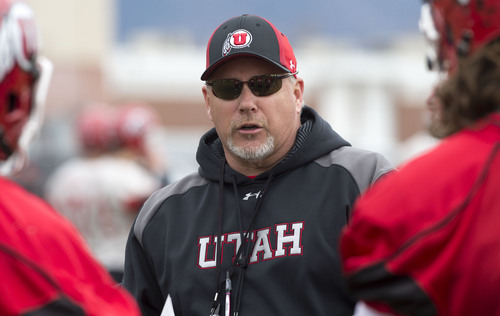 Steve Griffin  |  The Salt Lake Tribune


New University of Utah offensive coordinator, Dave Christensen, works with players during spring football practice on the University of Utah campus in Salt Lake City, Utah Tuesday, March 18, 2014.