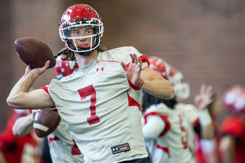Chris Detrick  |  The Salt Lake Tribune
Utah quarterback Travis Wilson throws the ball during a practice at Spence and Cleone Eccles Football Center Thursday March 20, 2014.