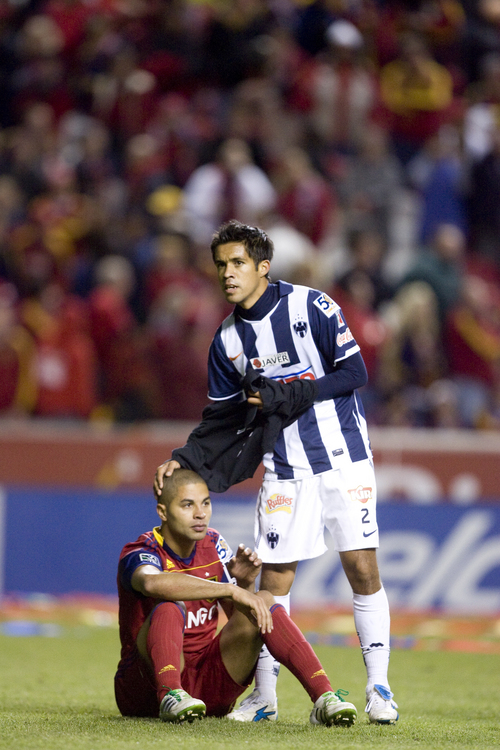 Djamila Grossman  |  The Salt Lake Tribune

Monterrey's severo Meza consoles RSL's Alvaro Saborio after beating Real Salt Lake in the CONCACAF final Wednesday, April 27, 2011