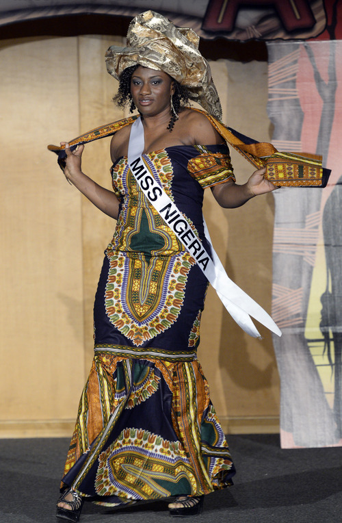 Rick Egan  | The Salt Lake Tribune 

Emmanuella Uzoigwe, Miss Nigeria, in the Miss Africa Utah Pageant, at the University of Utah Union Ballroom, Saturday, March 8, 2014. one of nine women competing for the title of Miss Africa Utah, sponsored by the African Chamber of Commerce Utah in collaboration with the African Student Union of the University of Utah, the pageant is in its fourth year.