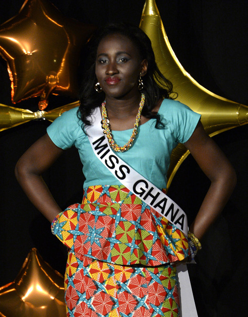 Rick Egan  | The Salt Lake Tribune 

 Priscilla Dansowaa Darkw, Miss Ghana,  performs her talent, in the Miss Africa Utah Pageant, at the University of Utah Union Ballroom, Saturday, March 8, 2014. one of nine women competing for the title of Miss Africa Utah, sponsored by the African Chamber of Commerce Utah in collaboration with the African Student Union of the University of Utah, the pageant is in its fourth year.