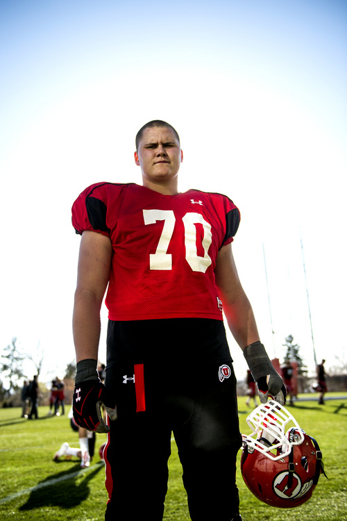 Chris Detrick  |  The Salt Lake Tribune
Utah's Jackson Barton poses for a portrait after a practice at the field west of the Spence & Cleone Eccles Football Center Wednesday March 26, 2014.