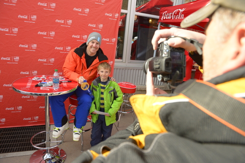 Rick Egan  |  The Salt Lake Tribune

Olympic Gold Medalist Ted Ligety poses for a photo with 8-year-old Cayan Winans, 8, at Park City Mountain Resort, Saturday, March 29, 2014