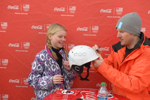 Rick Egan  |  The Salt Lake Tribune

Olympic Gold Medalist Ted Ligety signs 13-year-old, Haley Maki's helmet, at Park City Mountain Resort, Saturday, March 29, 2014