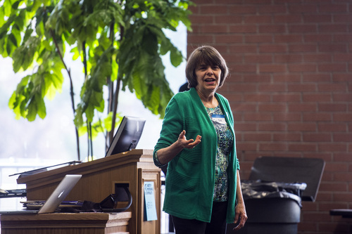 Chris Detrick  |  The Salt Lake Tribune
Mary Beth Tinker speaks during the Society of Professional Journalists Region 9 conference at the BYU Salt Lake City Center Saturday March 29, 2014. At age 13 in 1965, Tinker and some fellow students took their free expression case all the way to the U.S. Supreme Court after they were prevented from wearing black armbands to school to remember soldiers who died in Vietnam. They won, and the Tinker decision is now the case against which all other student First Amendment cases are judged.