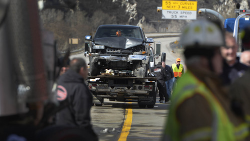 Rick Egan  |  The Salt Lake Tribune

Accident on I-84 at 8:15 this morning involved 3 semi's and 11 other vehicles, closing traffic to West bound vehicles, Friday, March 28, 2014