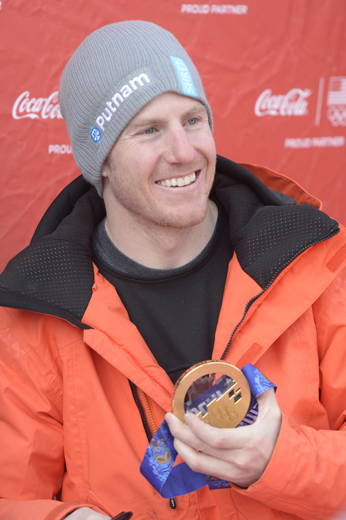 Rick Egan  |  The Salt Lake Tribune

Olympic Gold Medalist Ted Ligety  holds his gold medal as he poses for a photograph at Park City Mountain Resort, Saturday, March 29, 2014
