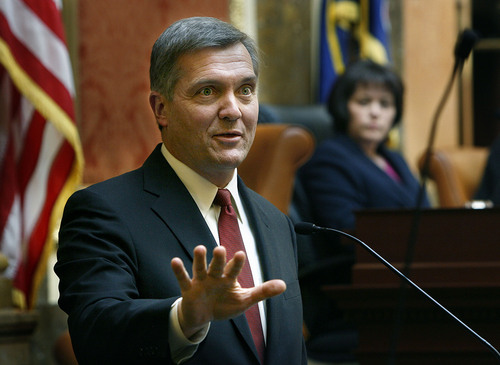 Scott Sommerdorf  |  Tribune file photo
U.S. Rep. Jim Matheson, D-Utah, speaks to the Utah House in 2013.