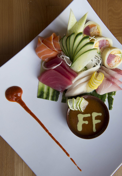 Keith Johnson | The Salt Lake Tribune

The sashimi platter at Fat Fish, a new sushi and pho restaurant  in West Valley City, March 24, 2014.