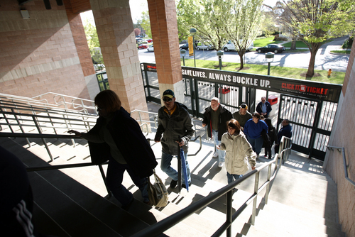 Kim Raff | The Salt Lake Tribune
People make their way into the ball park as the gates are opened for the fan during the Bees homeopener against Tucson Padres at Spring Mobile Ballpark in Salt Lake City, Utah on April 13, 2012.