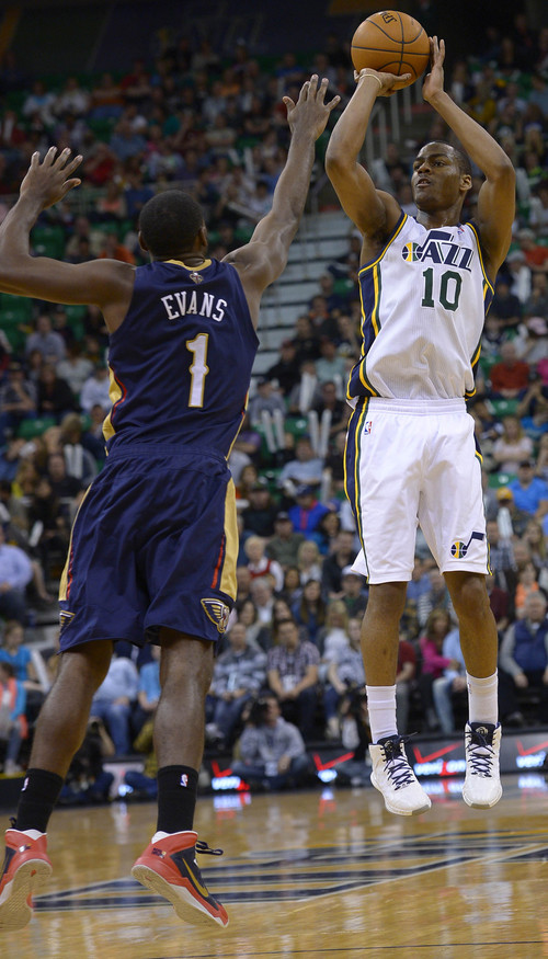 Leah Hogsten  |  The Salt Lake Tribune
Utah Jazz guard Alec Burks (10) had 21 points for the night. The Utah Jazz defeated the New Orleans Pelicans 100-96 during their game Friday, April 4, 2014 at Energy Solutions Arena.