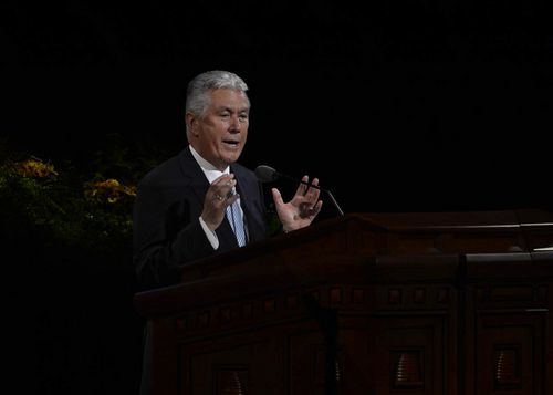 Scott Sommerdorf   |  The Salt Lake Tribune
President Deiter F. Uchtdorf, Second Counselor in the First Presidency, speaks at the 184th General Conference of the Church of Jesus Christ of Latter Day Saints, Sunday, April 6, 2014.
